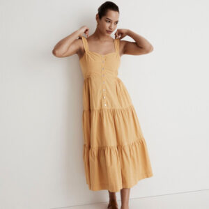 Petite Button-Front Tiered Midi Dress